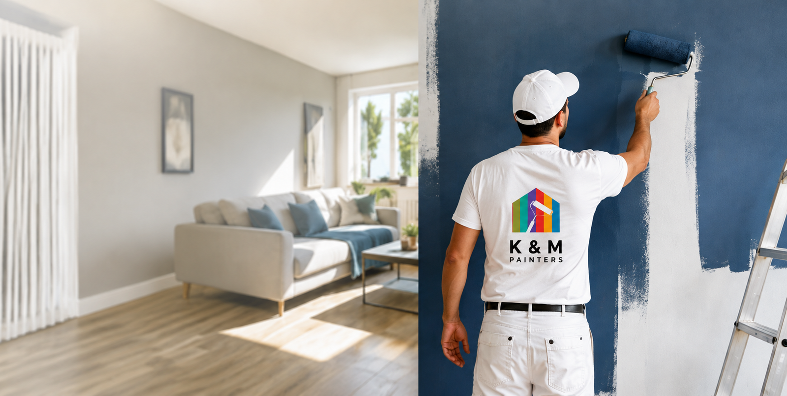 Professional painter working in modern living room